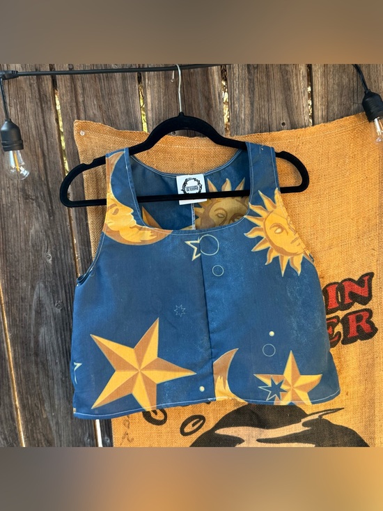 Vintage Tops - Handmade vintage Sun & Moon fabric top- Blue & Yellow